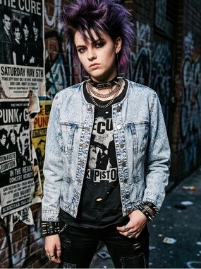 Bagatelle New York Collarless Jean Jacket Acid Wash Vintage Punk 80s size L